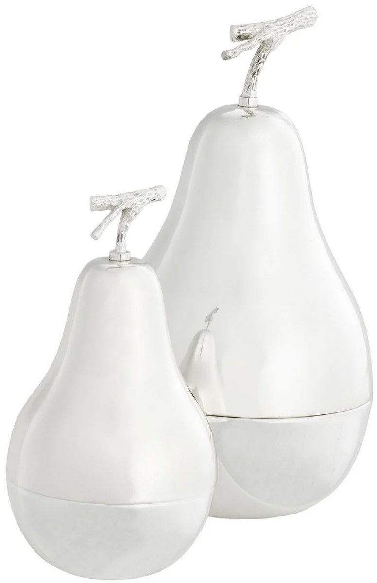 Casa Padrino Luxus Aufbewahrungsboxen Set mit Deckel in Birnenform Silber - Luxus Deko Accessoires