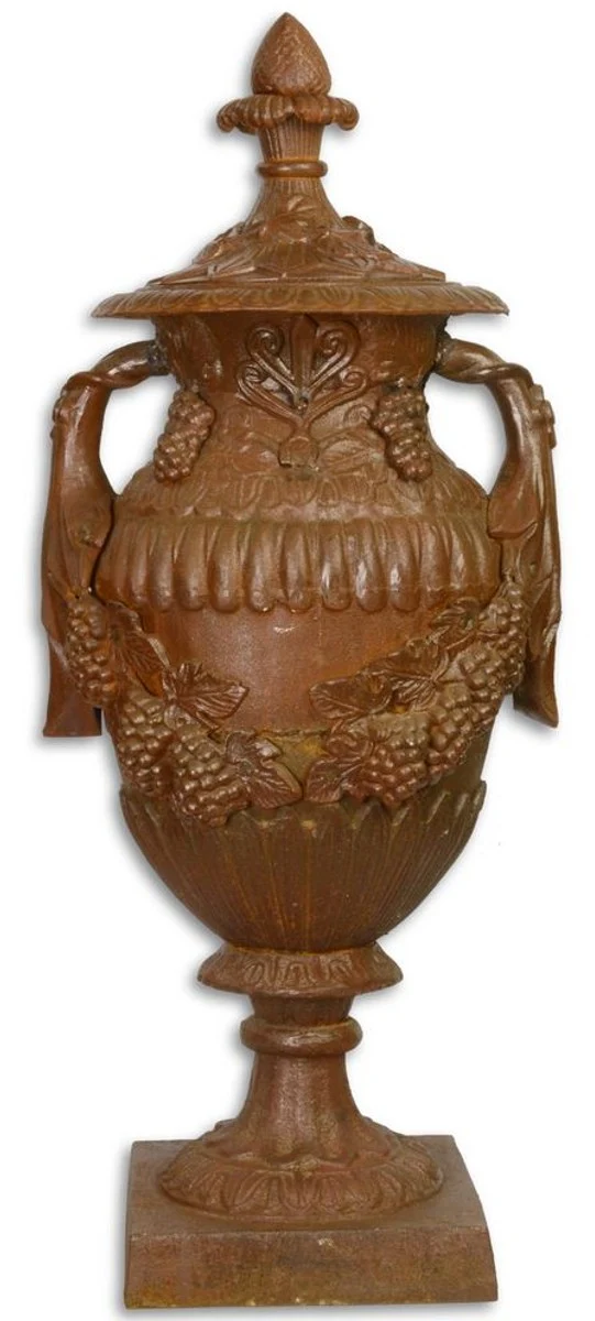 Casa Padrino Barock Gusseisen Urne / Vase mit Deckel Rostoptik 38 x 32 x H. 91,4 cm - Gartendeko im Barockstil