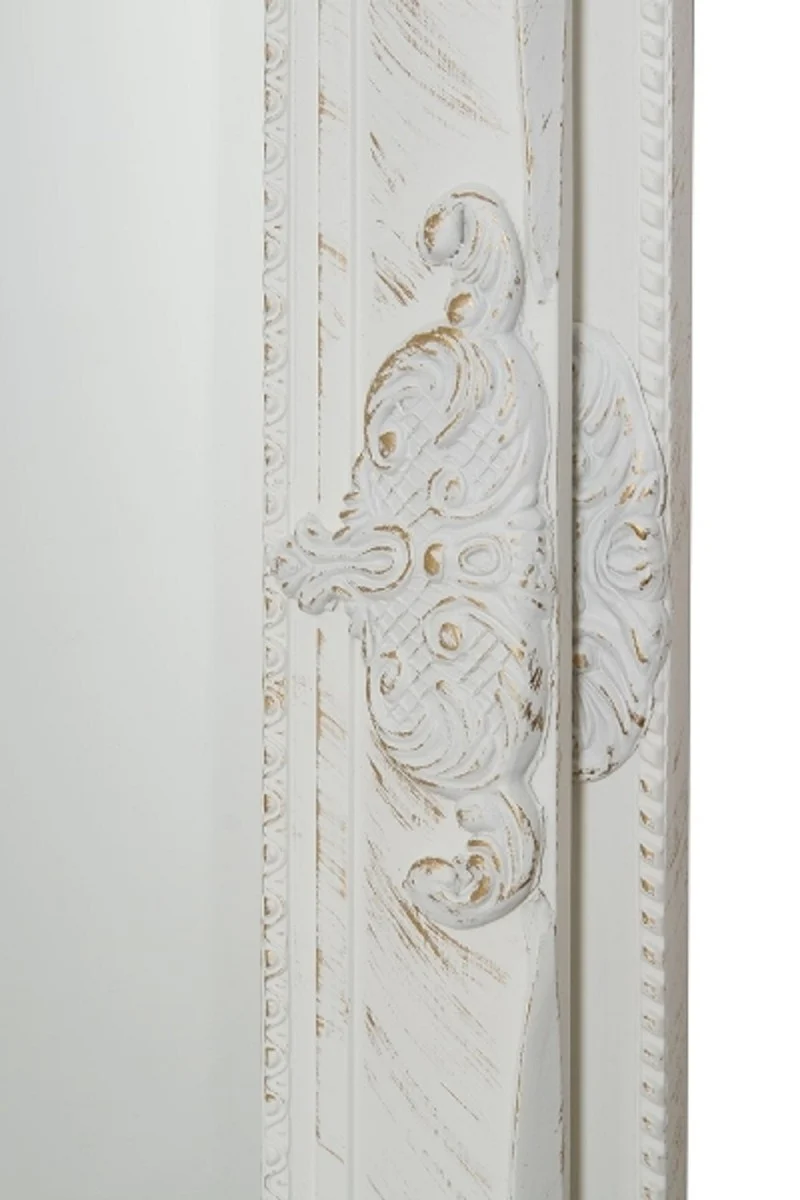 Casa Padrino Barock Wandspiegel Weiß 65 x H. 190 cm - Handgefertigter Barock Spiegel mit Holzrahmen und wunderschönen Verzierungen