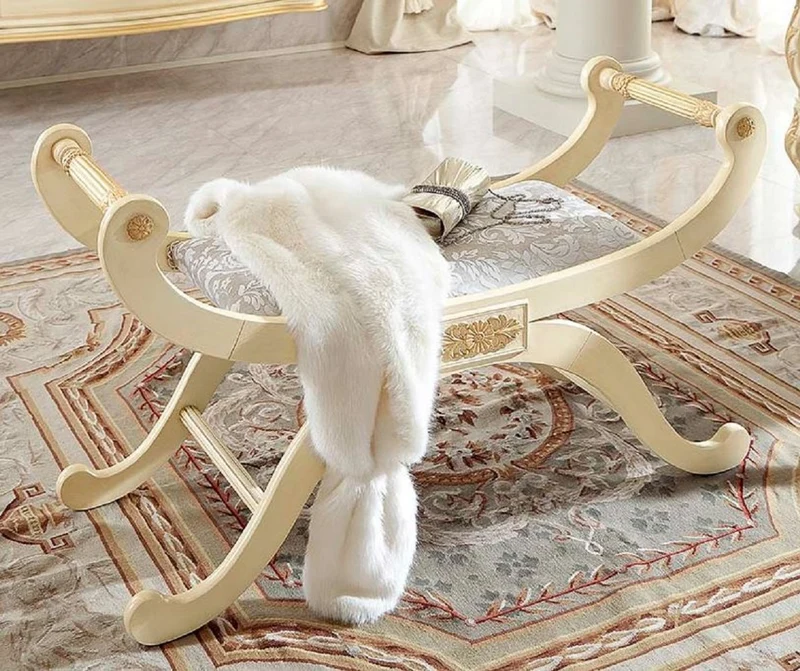 Casa Padrino Luxus Barock Sitzbank Creme / Gold / Grau - Handgefertigte Bank im Barockstil - Italienische Barock Möbel - Luxus Möbel im Barockstil - Luxus Qualität - Made in Italy