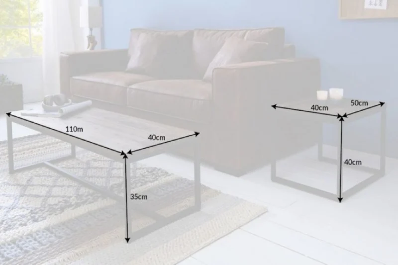 Industrie-Design Couchtisch-Set ALINA ca.110cm Akazie brown