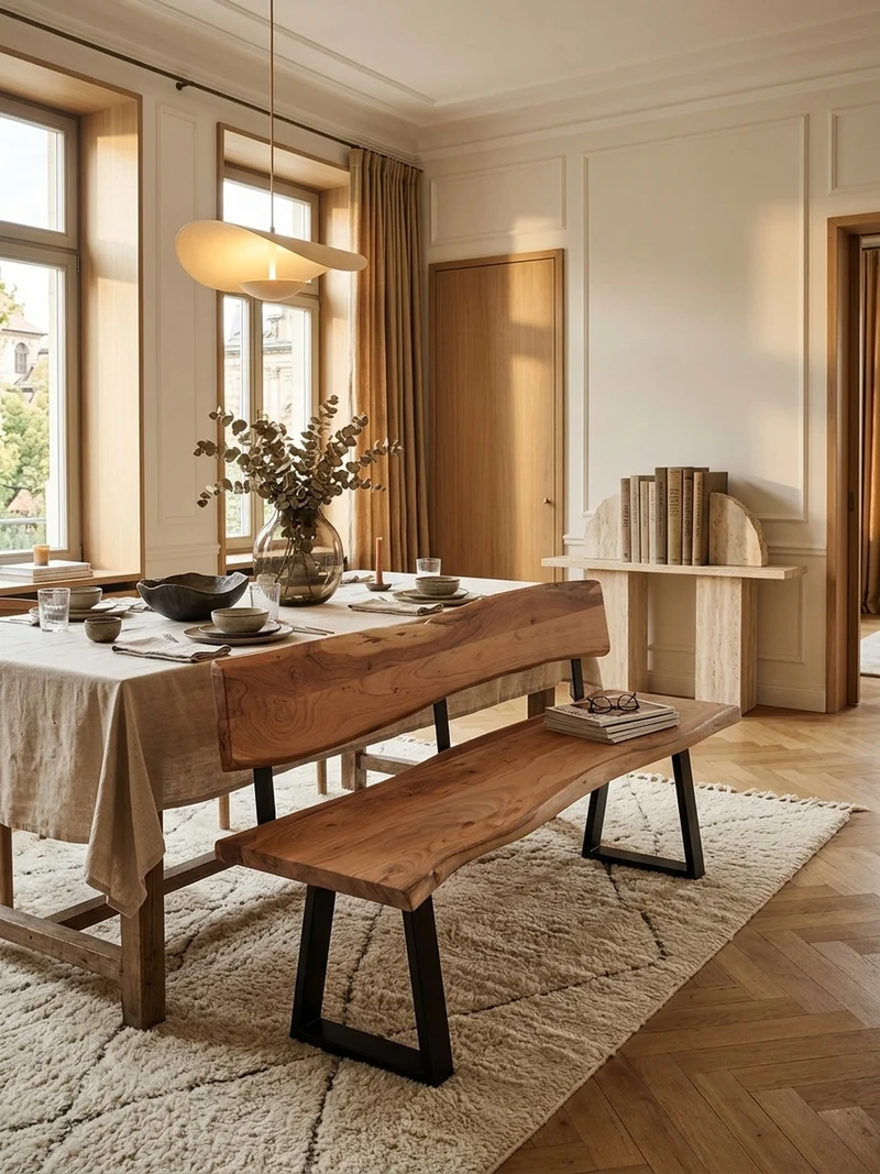 Esszimmerbank Landhausstil Baumkante Akazienholz
