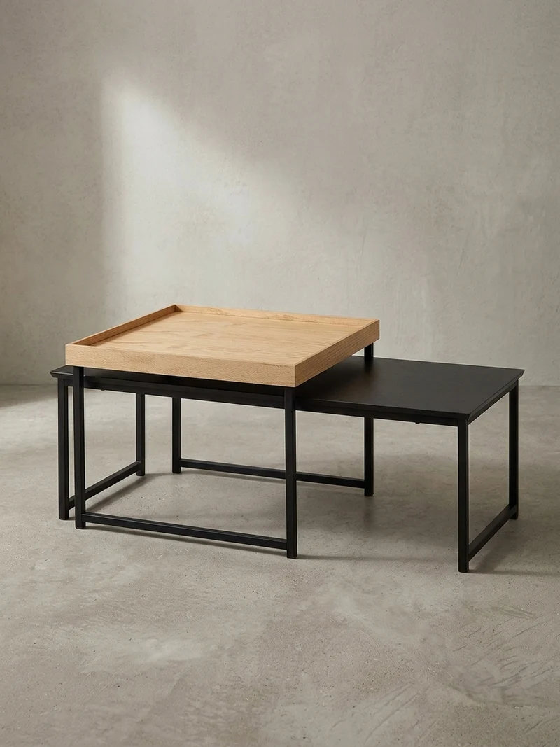 Couchtisch 2er Set Holz Metall Ineinanderschiebbar