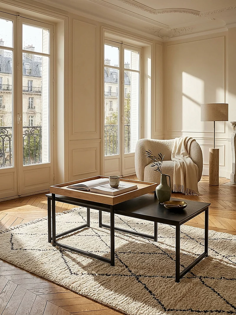 Couchtisch 2er Set Holz Metall Ineinanderschiebbar