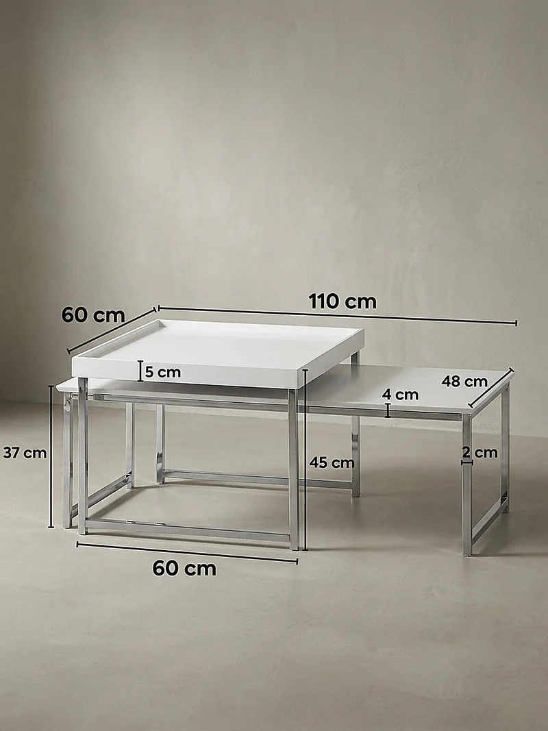 Couchtisch 2er Set Holz Metall Ineinanderschiebbar