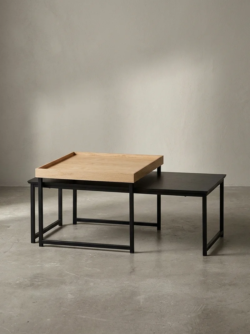 Couchtisch 2er Set Holz Metall Ineinanderschiebbar
