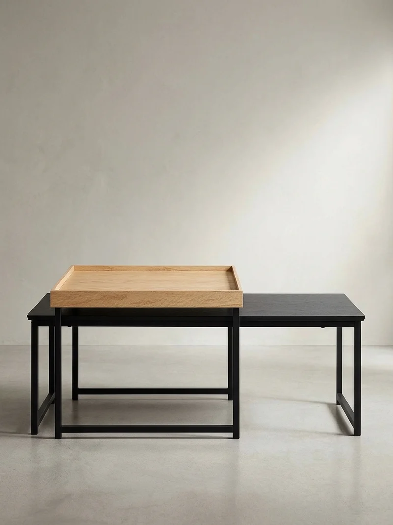 Couchtisch 2er Set Holz Metall Ineinanderschiebbar