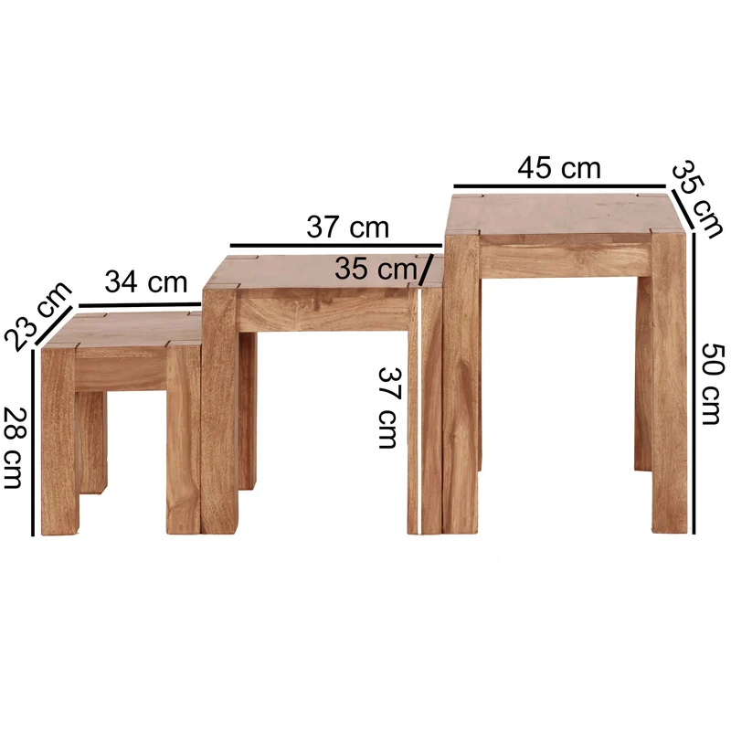 Beistelltisch 3er Set Massivholz Platzsparend Landhausstil