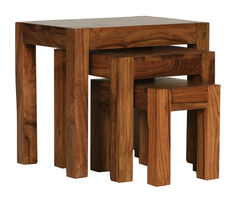 Beistelltisch 3er Set Massivholz Platzsparend Landhausstil