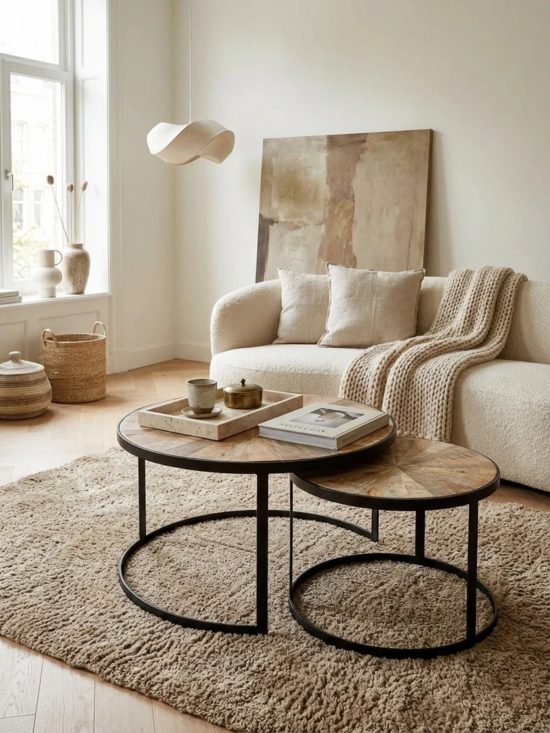 Couchtisch 2er Set Massivholz Metall Platzsparend Handgefertigt
