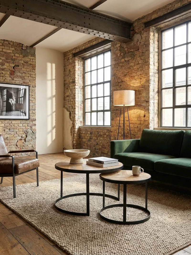 Couchtisch 2er Set Massivholz Metall Platzsparend Handgefertigt