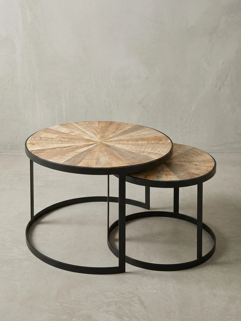 Couchtisch 2er Set Massivholz Metall Platzsparend Handgefertigt