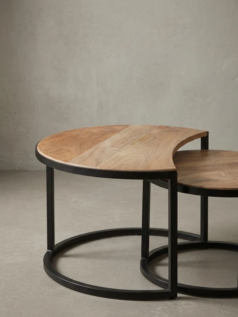 Couchtisch 2er Set Holz Metall Industrial Handgefertigt