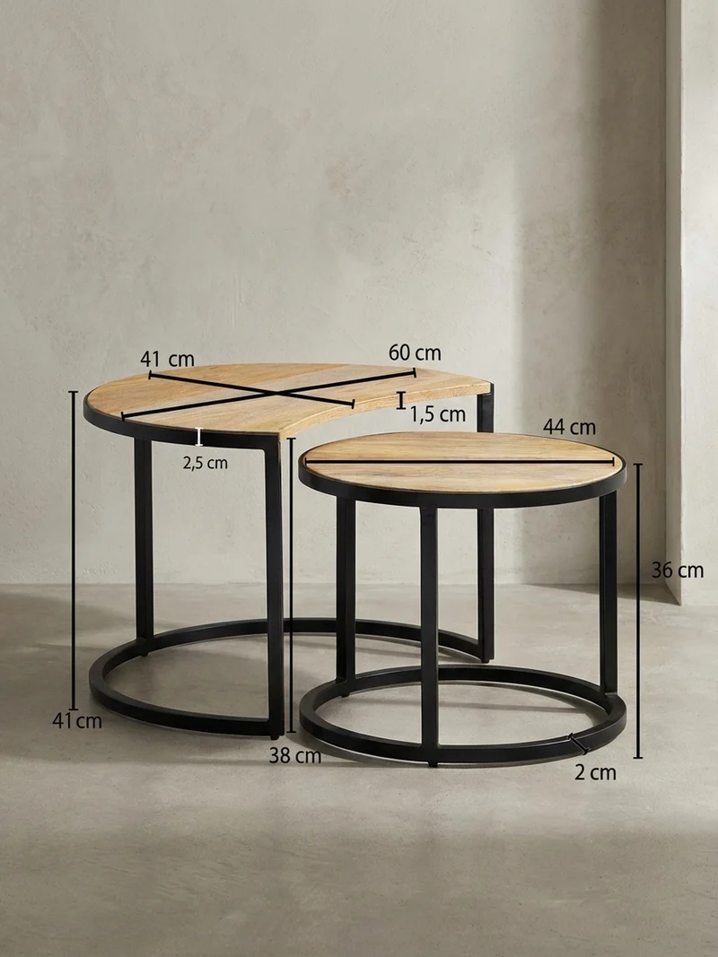 Couchtisch 2er Set Holz Metall Industrial Handgefertigt
