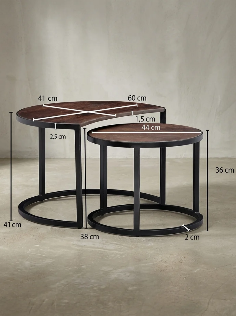 Couchtisch 2er Set Holz Metall Industrial Handgefertigt