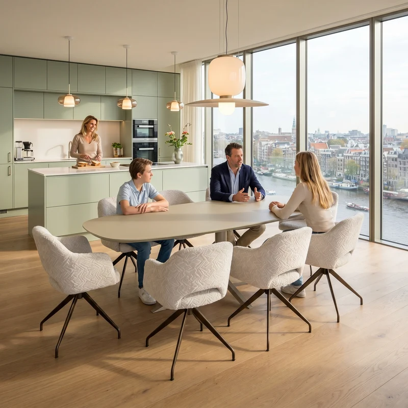 HPL eettafel Lichen Green - Deens Ovaal Recht - Quattro onderstel