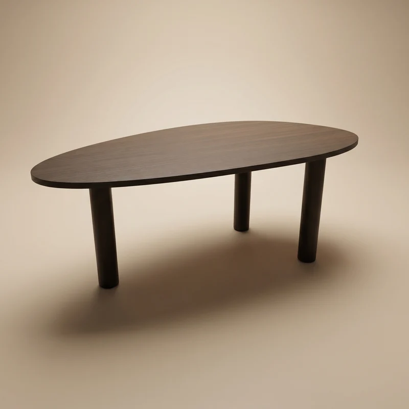 Melamine eettafel Dark Brown - Kiezel A - 3 Pole eiken Japandi onderstel