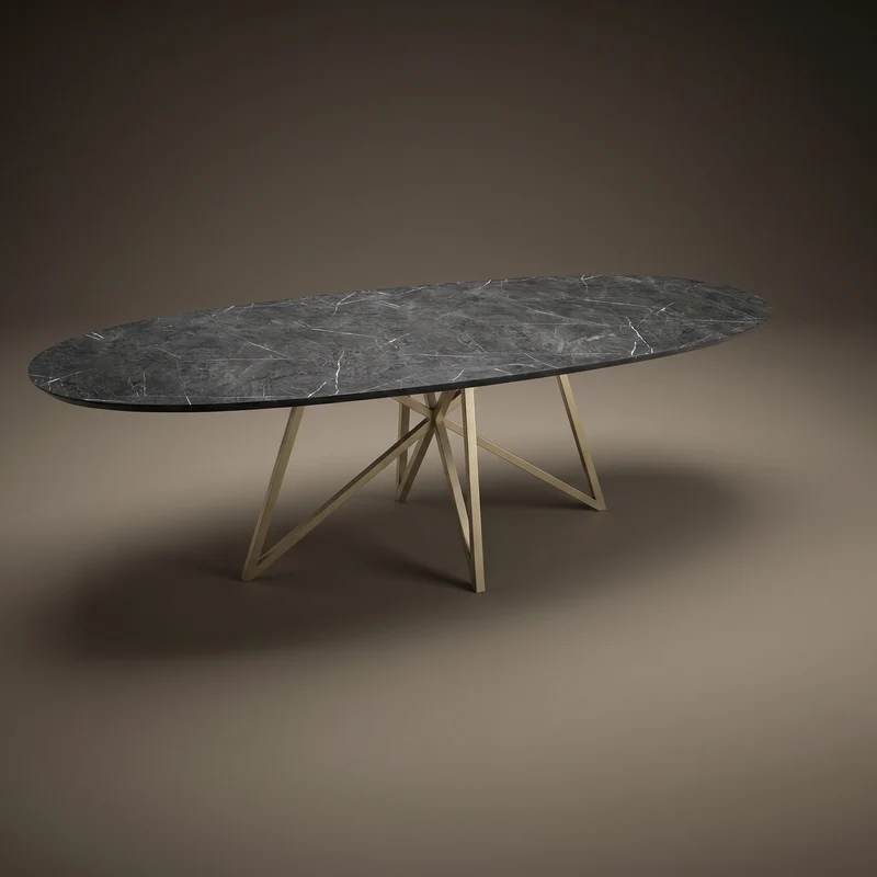 Melamine eettafel Anthracite Marble - Deens Rond - Vlinder onderstel