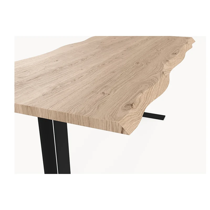 Eiken boomstamrand eettafel - T onderstel metaal