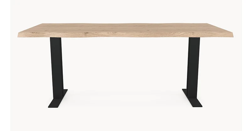 Eiken boomstamrand eettafel - T onderstel metaal