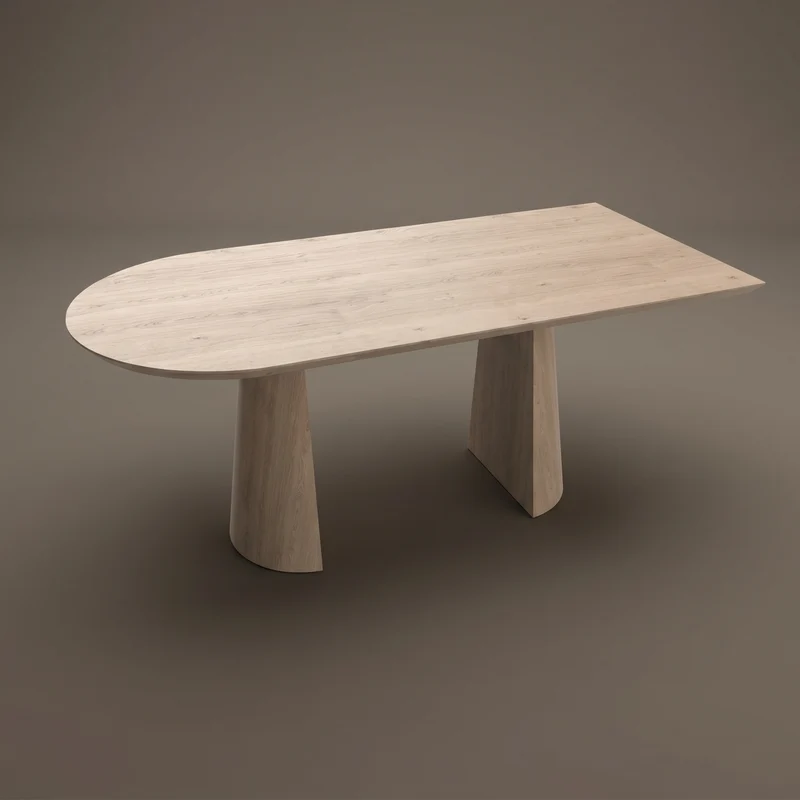 Eiken massief eettafel - Recht Rond - Half cone eiken