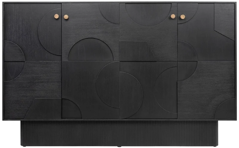 Casa Padrino Luxus Designer Sideboard Schwarz 172,5 x 50 x H. 107,5 cm - Massivholz Schrank mit 4 Türen - Schlafzimmer Schrank - Wohnzimmer Schrank - Büro Schrank - Luxus Möbel