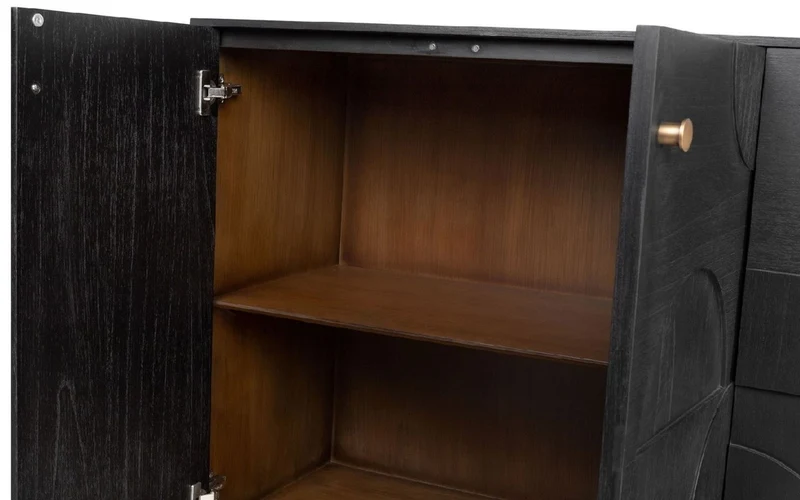 Casa Padrino Luxus Designer Sideboard Schwarz 172,5 x 50 x H. 107,5 cm - Massivholz Schrank mit 4 Türen - Schlafzimmer Schrank - Wohnzimmer Schrank - Büro Schrank - Luxus Möbel