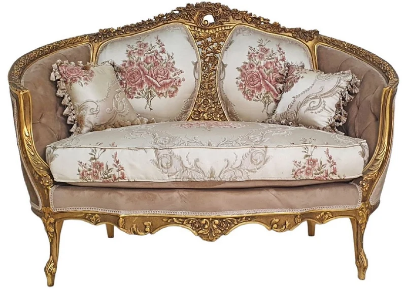 Casa Padrino Barock Sofa Braun / Mehrfarbig / Antik Gold - Prunkvolles Wohnzimmer Sofa im Barockstil - Wohnzimmer Möbel im Barockstil - Barock Möbel - Barock Einrichtung
