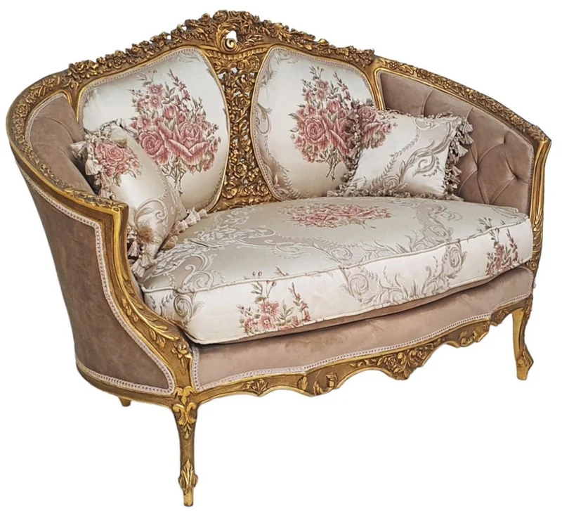 Casa Padrino Barock Sofa Braun / Mehrfarbig / Antik Gold - Prunkvolles Wohnzimmer Sofa im Barockstil - Wohnzimmer Möbel im Barockstil - Barock Möbel - Barock Einrichtung