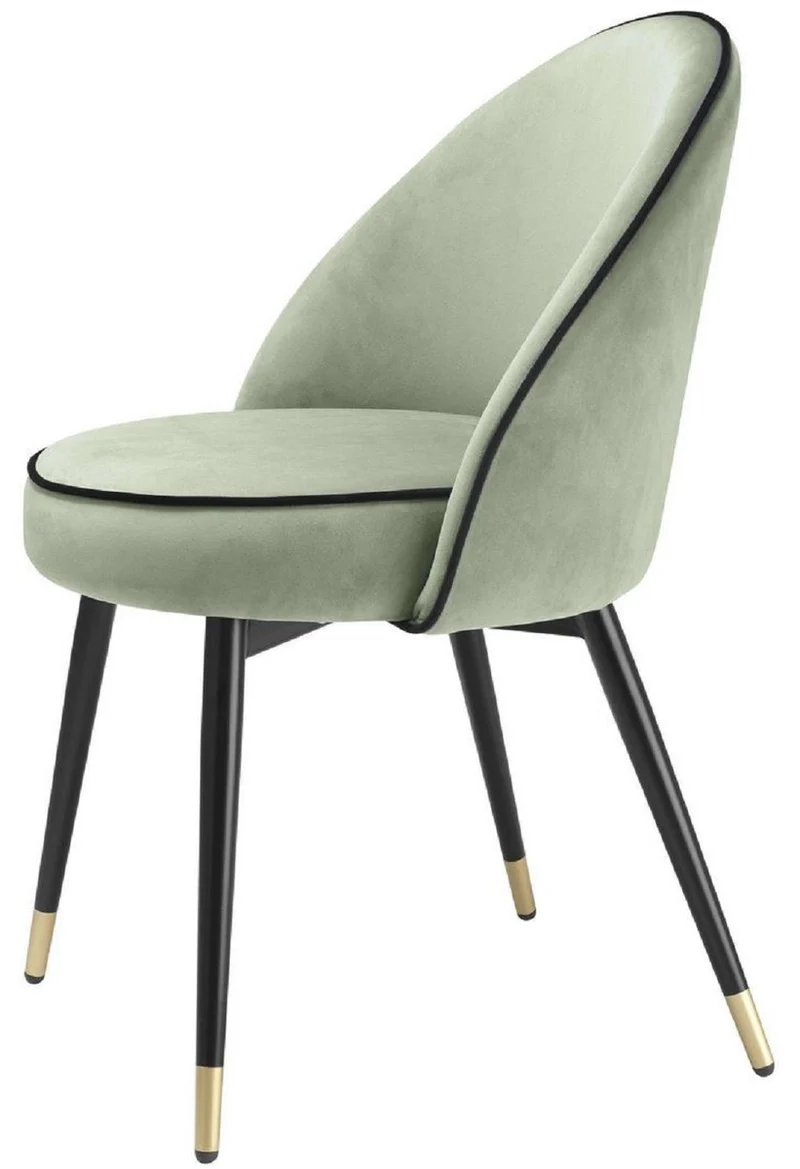 Casa Padrino Luxus Esszimmerstuhl Set Pistaziengrün / Schwarz / Messing 55 x 64 x H. 83 cm - Esszimmerstühle mit edlem Samtstoff - Esszimmer Möbel
