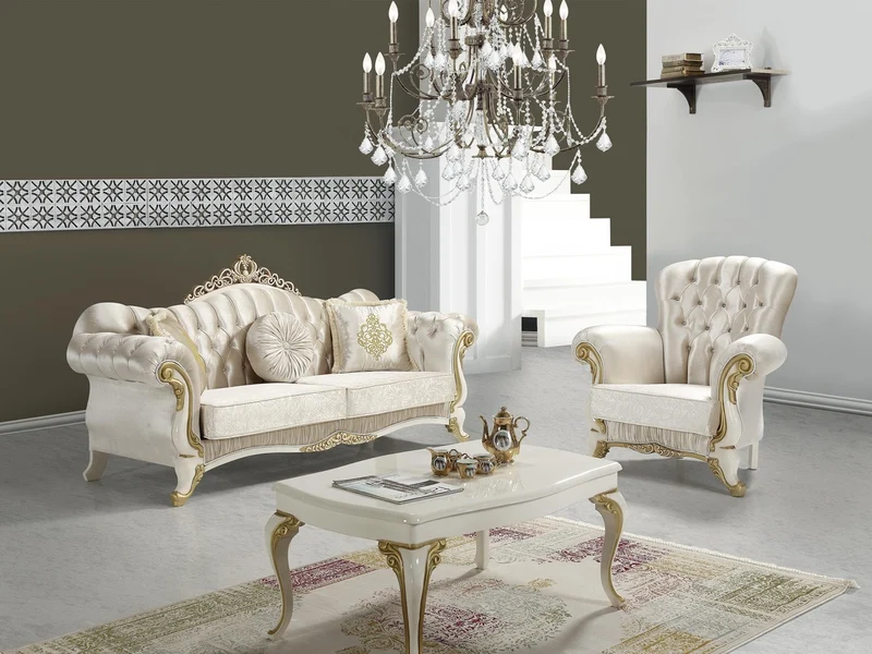 Casa Padrino Barock Couchtisch Creme / Gold 105 x 74 x H. 50 cm - Rechteckiger Wohnzimmertisch im Barockstil - Barock Möbel