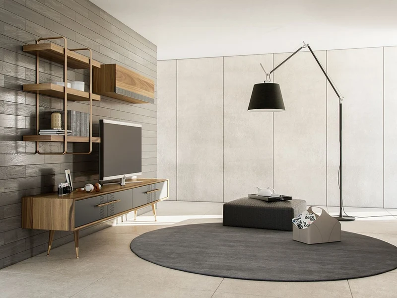 Casa Padrino Luxus Wohnzimmer TV Schrank Set Braun / Grau / Messingfarben - 1 TV Schrank & 1 Hängeschrank & 1 Wandregal - Edles Wohnzimmer Möbel Set - Luxus Möbel