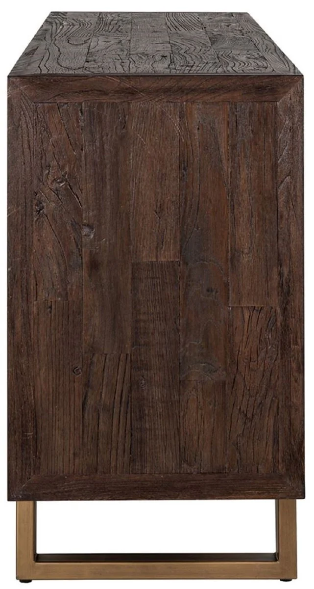 Casa Padrino Luxus Sideboard Braun / Messing 180 x 45 x H. 86 cm - Massivholz Schrank mit 4 Türen - Wohnzimmer Möbel - Wohnzimmer Einrichtung - Luxus Möbel - Luxus Einrichtung