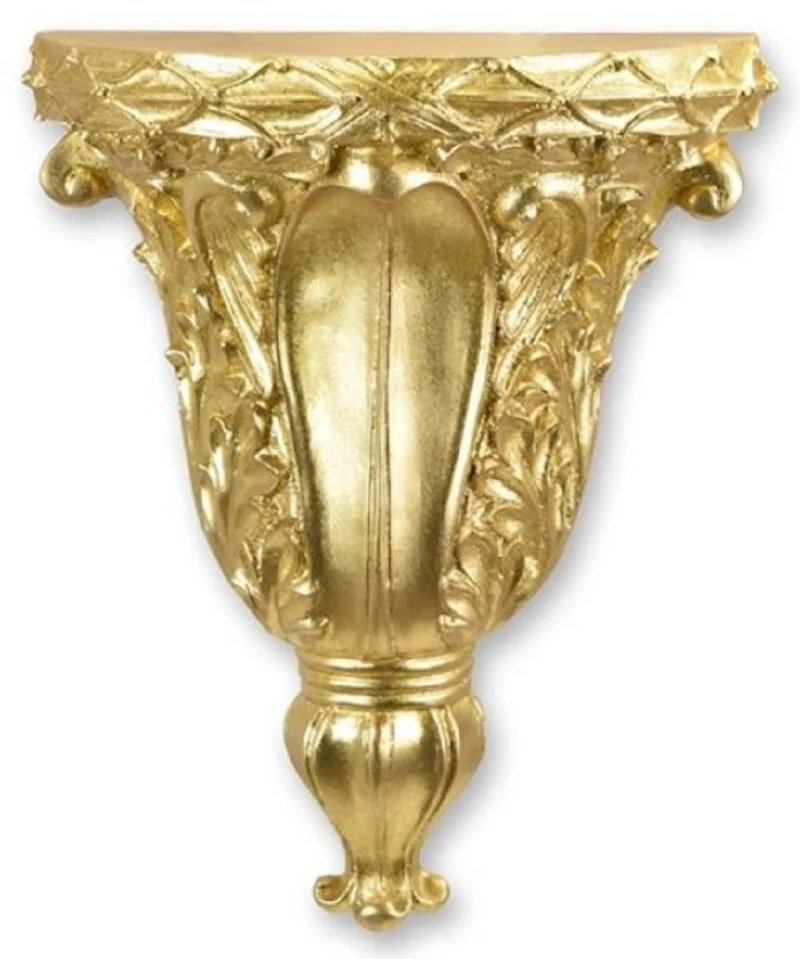 Casa Padrino Barock Kunstharz Wandkonsole Gold 21,1 x H. 25,3 cm - Polyresin Wanddeko Konsole im Barockstil - Barock Deko Accessoires - Barock Möbel - Barock Interior