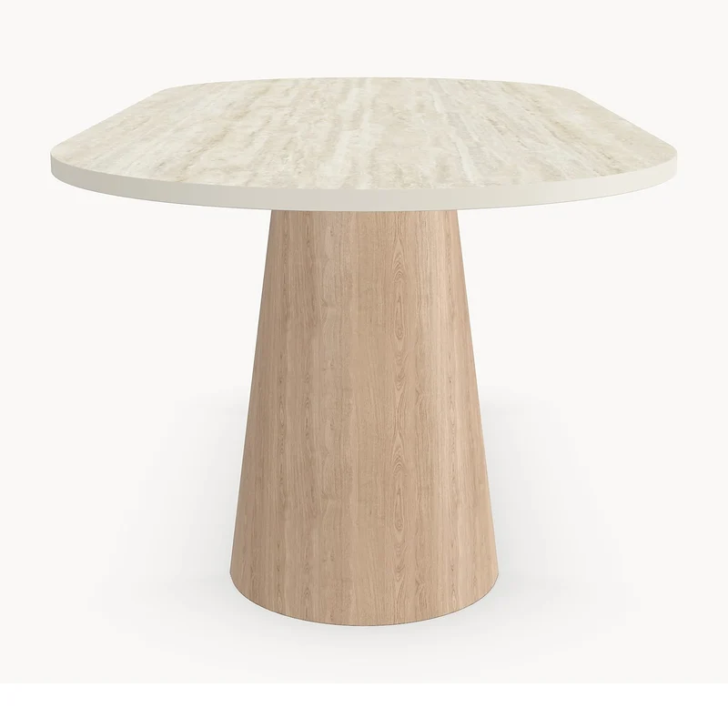 Melamine eettafel Soft Moon Grey - Plat-Ovaal - Half cone eiken onderstel - Japandi