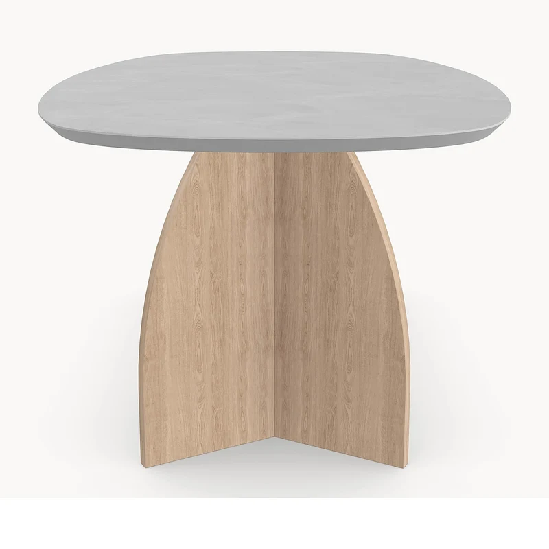 Melamine eettafel Light Concrete - Deens Recht - V eiken onderstel - Japandi