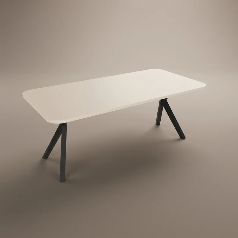 Melamine eettafel Oatmeal Beige - Recht Radius - AX onderstel metaal