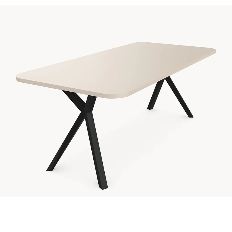 Melamine eettafel Oatmeal Beige - Recht Radius - AX onderstel metaal