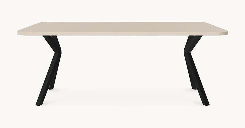 Melamine eettafel Oatmeal Beige - Recht Radius - AX onderstel metaal