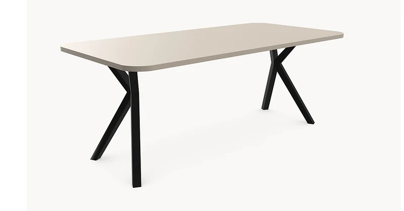 Melamine eettafel Oatmeal Beige - Recht Radius - AX onderstel metaal