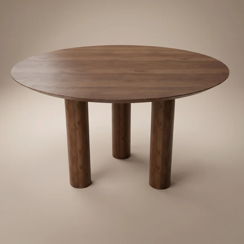 Walnoot houten eettafel - Rond - Pole walnoot onderstel