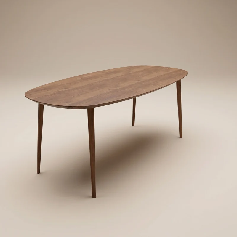 Walnoot eettafel - Deens Recht - Triangle walnoot onderstel