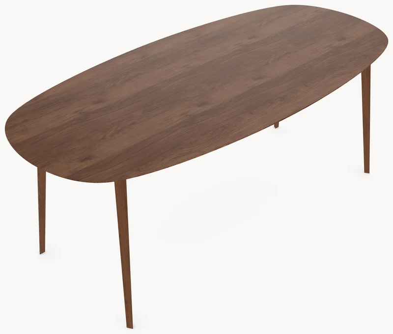 Walnoot eettafel - Deens Recht - Triangle walnoot onderstel