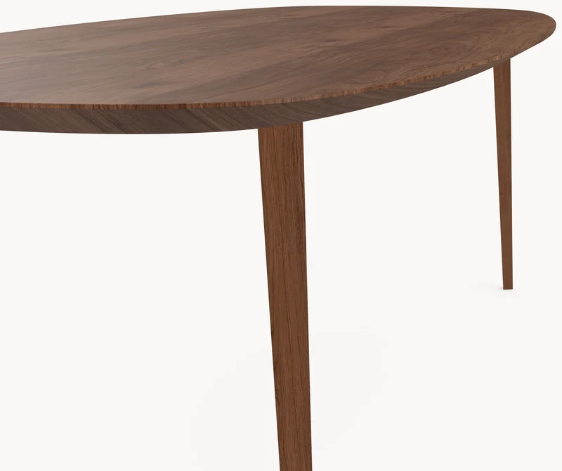 Walnoot eettafel - Deens Recht - Triangle walnoot onderstel
