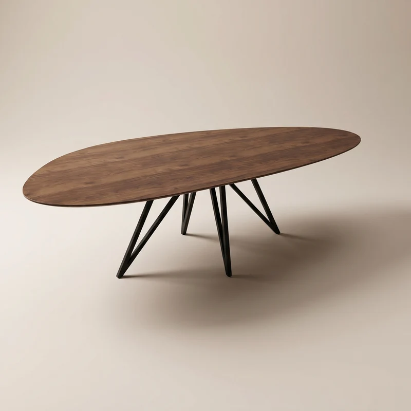 Walnoot eettafel - Kiezel B - Spikes metaal