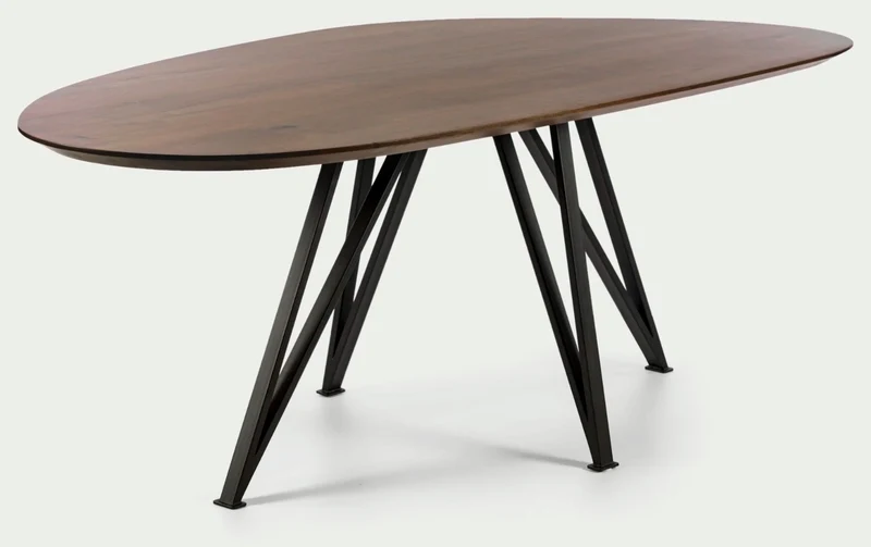 Walnoot eettafel - Kiezel B - Spikes metaal