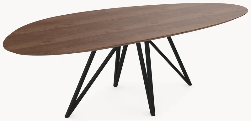 Walnoot eettafel - Kiezel B - Spikes metaal