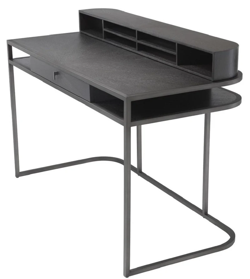 Casa Padrino Luxus Schreibtisch mit Schublade und abnehmbaren Regalaufsatz Dunkelgrau 130 x 60 x H. 75 cm - Büromöbel