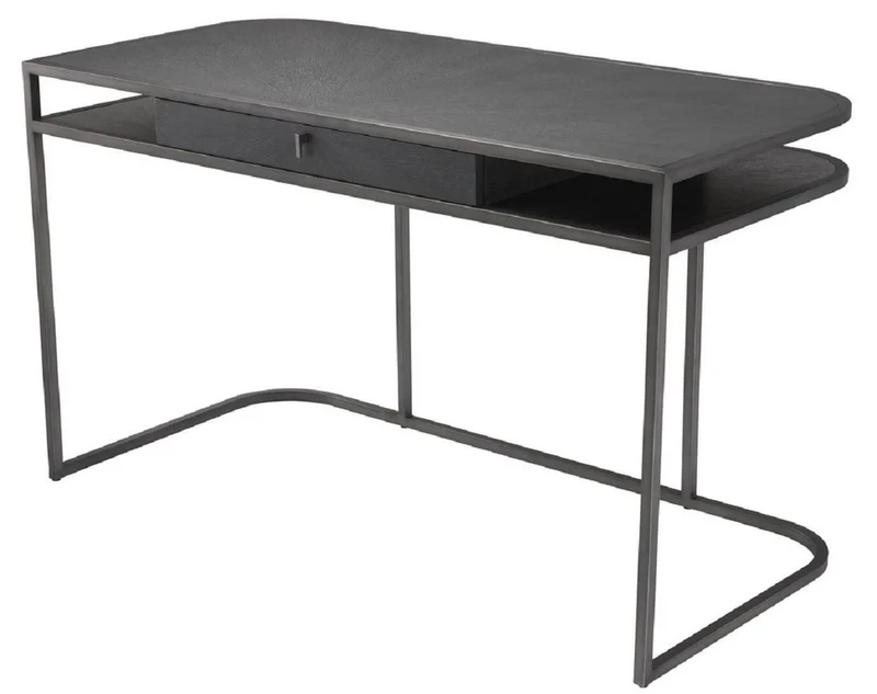 Casa Padrino Luxus Schreibtisch mit Schublade und abnehmbaren Regalaufsatz Dunkelgrau 130 x 60 x H. 75 cm - Büromöbel