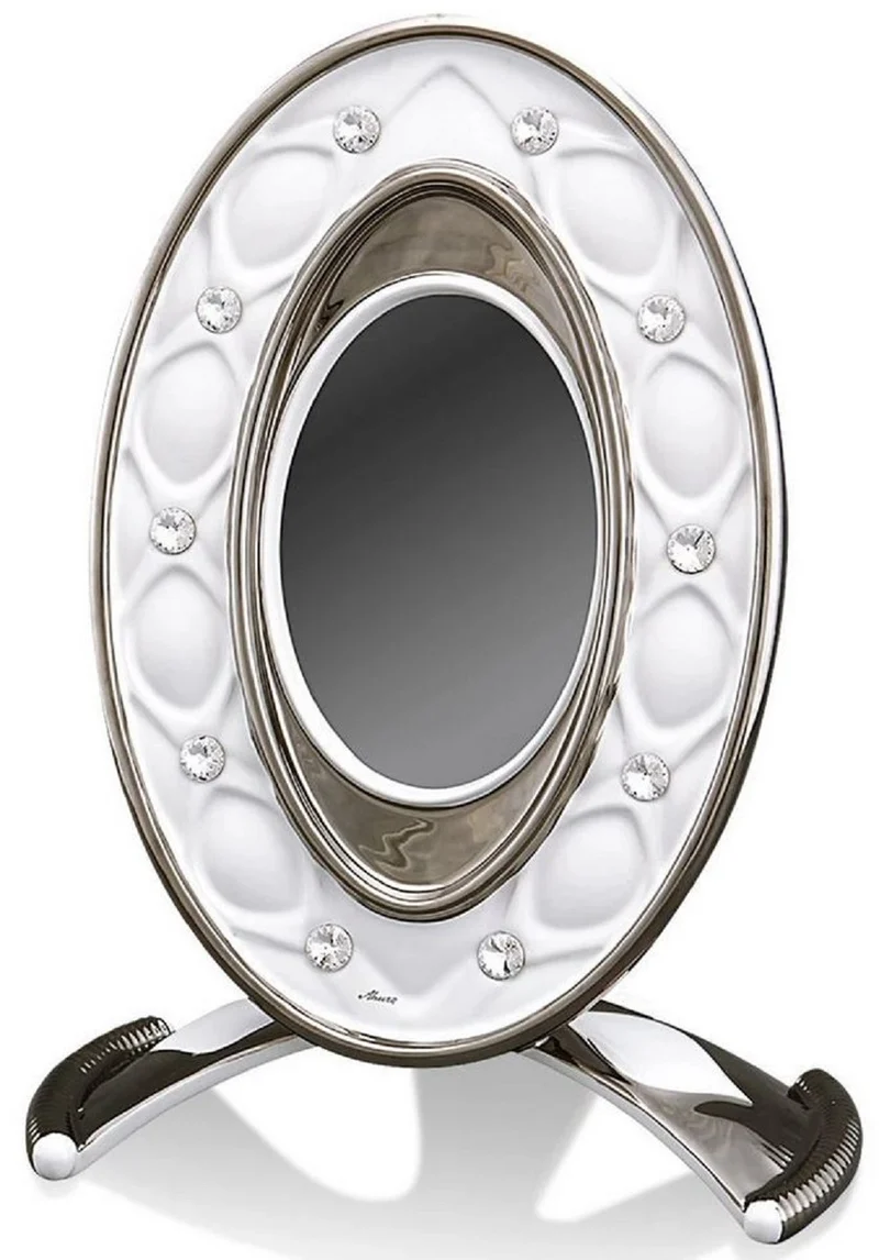 Casa Padrino Barock Bilderrahmen Weiß / Silber 26 x 16 x H. 36 cm - Prunkvoller Keramik Bilderrahmen mit Swarovski Kristallglas